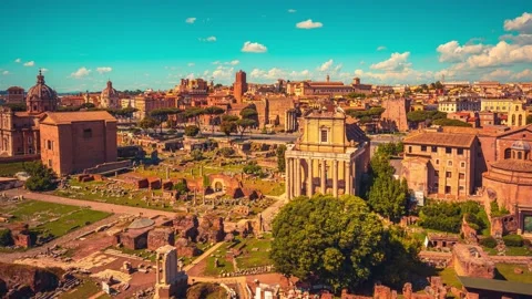 Timelapse 4K, wide panoramic high-view of Roman Forum, Altar of the Fatherland Stock Footage 155249440