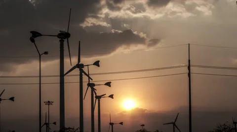Timelapse 4K Wind turbine Windmill Windpump Sunset Sky Summer  Cloud Stock Footage 46524199