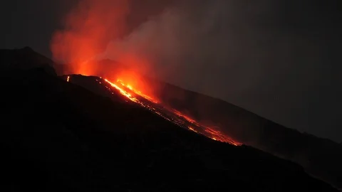 Timelapse of active volcano Stromboli, Sicily, Italy in 4K Stock Footage 130123521