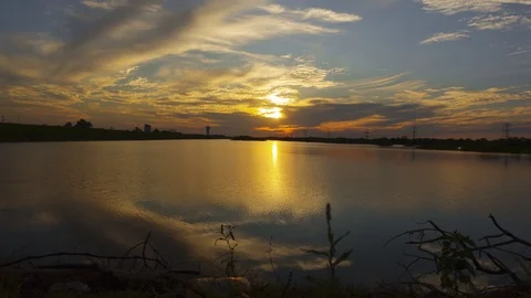 Timelapse addicks reservoir wide angle sunset Stock Footage 86841239
