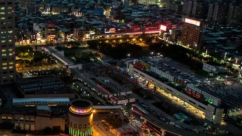 Timelapse Aerial of Day To Night. Cityscape building and streets Taipei -Dan Stock Footage
