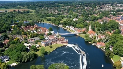 Timelapse aerial flyover captured over the River Thames at Marlow UK Stock Footage 124506938