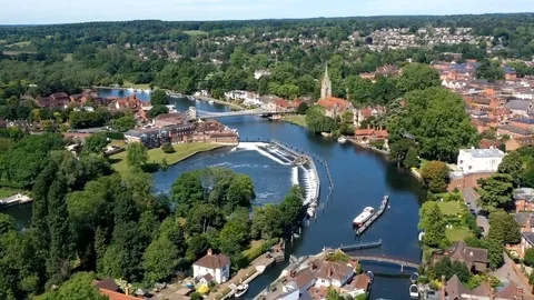 Timelapse aerial flyover captured over the River Thames at Marlow UK Stock Footage 124507064