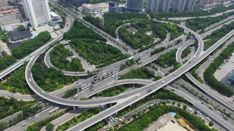 Timelapse AERIAL Shot of traffic moving on overpasses/Xi'an,China. Stock Footage 106080976
