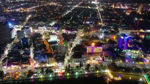 Timelapse aerial view Can Tho city, Vietnam at night Stock Footage 239317110