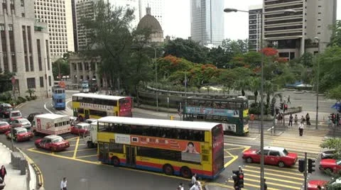 Timelapse of Aerial view of Central District in Hong Kong, traffic streetChina Stock Footage