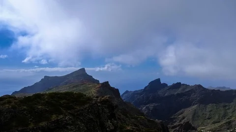 Timelapse aerial view of dramatic stormy clouds running over mountains in Ana Stock Footage 121197755