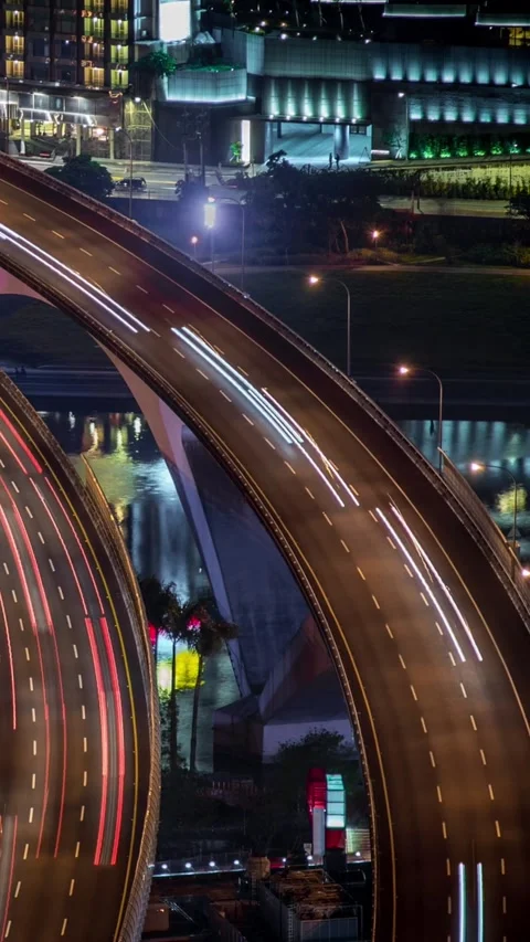 Timelapse aerial view of highway bridge Stock Footage 318840898