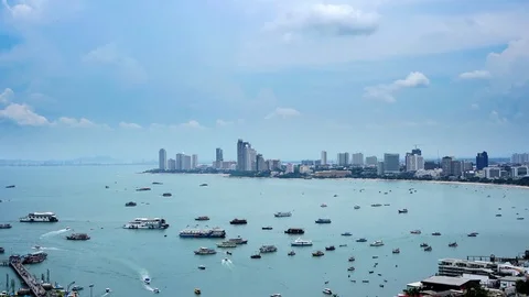 Timelapse Aerial view. Many sailing, motor, speed boats, Sailing ships. Stock Footage 78538524