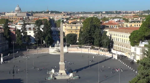 Timelapse aerial view Piazza del Popolo Egyptian obelisk traffic street Rome day Stock Footage 44047799