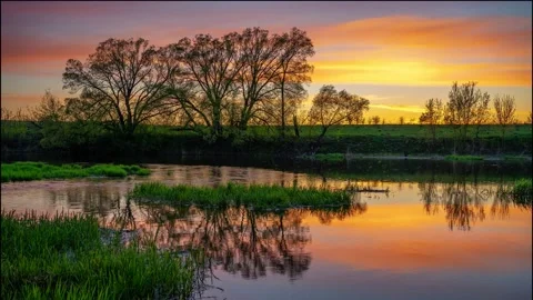 Timelapse - after sunset on the river Stock Footage 136954287