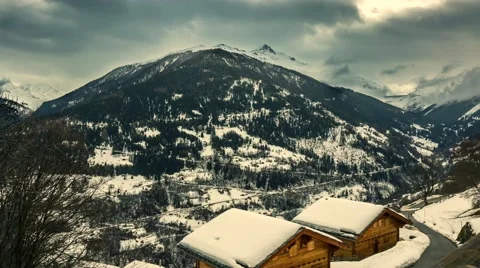 Timelapse in the Alps mountains with chalets Stock Footage 60711088