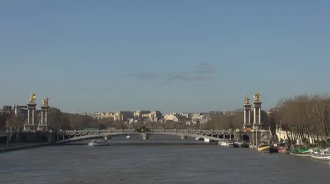 Timelapse Amazing  Alexander Bridge river sena paris boats Stock Footage 10763412