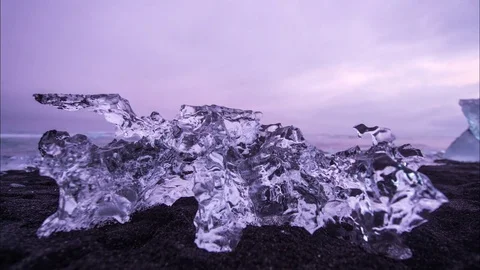Timelapse of amazing ice formation at sunset on Diamond Beach Stock Footage 83703054