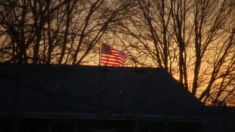 Timelapse American Flag Over Home With Setting Sun Stock-Footage 267139650