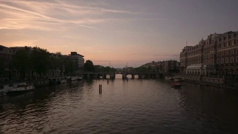 Timelapse Amsterdam Amstel Nightfall Stockbeeldmateriaal 78181716