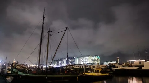 Timelapse of Amsterdam Harbour at night Stock Footage 147729426