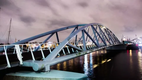 Timelapse of Amsterdam Harbour at night Stock Footage 147729428