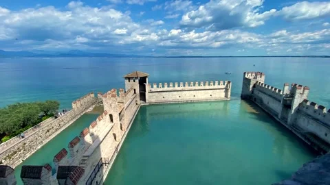 Timelapse of a ancient dock on Garda lake, view from the castle Stock Footage 240760923