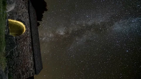 Timelapse of ancient hermitage under the milky way at night Stock Footage 208957655