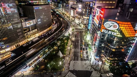 Timelapse and bird view of the Ginza street view,Tokyo, Japan Stockbeeldmateriaal 81991812