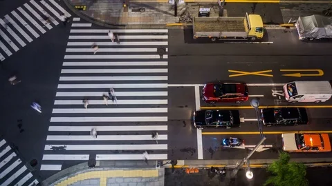 Timelapse and bird view of the Ginza street view, Tokyo, Japan Stock Footage 81993118