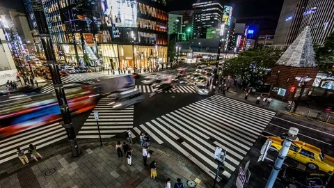 Timelapse and bird view of the Ginza street view,Tokyo, Japan Stock Footage 81995852