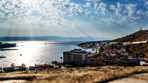 Timelapse and bird view of the landscape of marina, Cesme, Turkey Stock-Footage 116228363