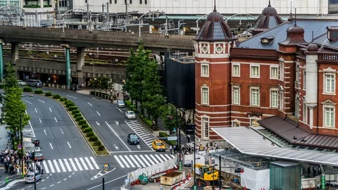 Timelapse and bird view of traffic around Tokyo station ,Tokyo, Japan Stock Footage 82057742