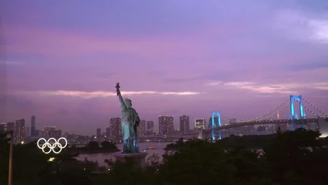 Timelapse and high speed motion footage Odaiba skyline at night Stock Footage 134915770