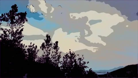 Timelapse Animated vector illustration landscape with separate layers. Pixel  Stock Footage 157298978