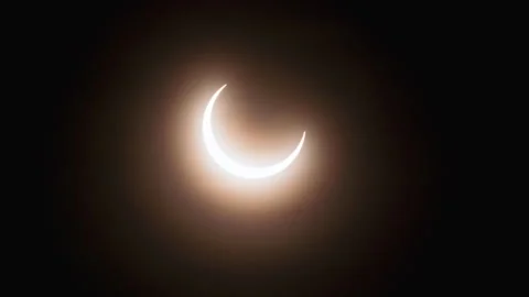 Timelapse of annular solar eclipse moving into the ring of fire over Utah Stock Footage 255318970
