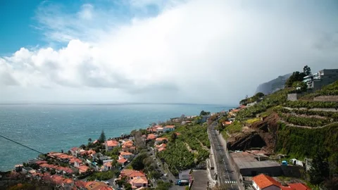 Timelapse of Approaching Storm Over Coastal Town in Madeira Stock Footage 304643284