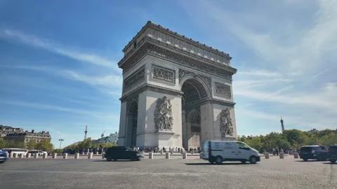 Timelapse of Arc de Triomphe in Paris, capturing traffic on Champs-Élysées Stock Footage 317298893