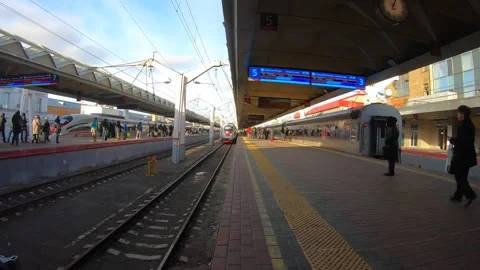 Timelapse the arrival of a high-speed passenger train to the station Stock Footage 143407918