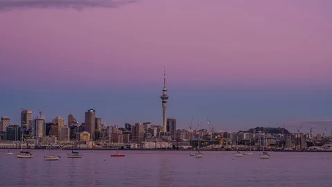Timelapse: Auckland city nightfall. New Zealand Stock Footage