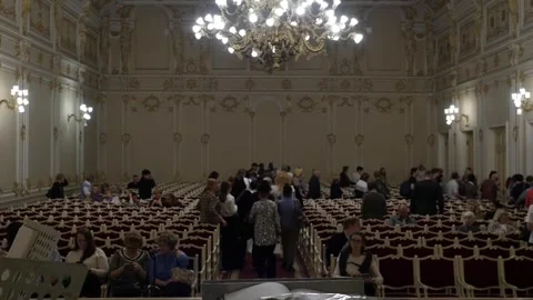 Timelapse of the audience leaves Small Hall of the St. Petersburg Philharmonia Stock Footage 316090586