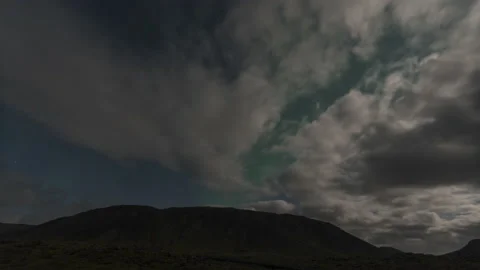 Timelapse of aurora borealis behind clouds illuminated by moonlight Stock Footage 170006314