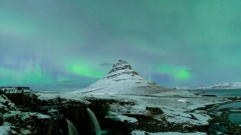 Timelapse of aurora borealis or northern light at kirkjufell ,Iceland Stock Footage 88375005