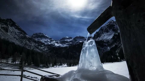 Timelapse Austria Mountain Winter Night Stock Footage 153285423