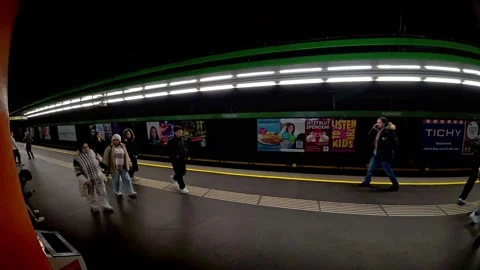 Timelapse of Austria Vienna underground subway train station with trains Stock Footage 325938998