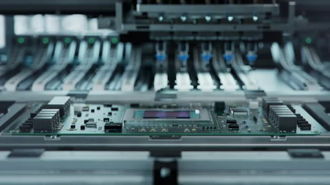 Timelapse. Automatic Pick and Place machine installs Components on Circuit Board Stock Footage 241492238