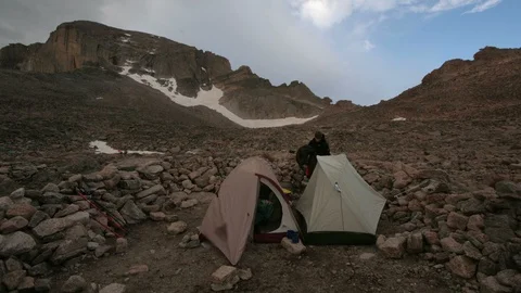 Timelapse of Backpackers Breaking Down Camp at Longs Peak, Colorado Stock-Footage 100613239