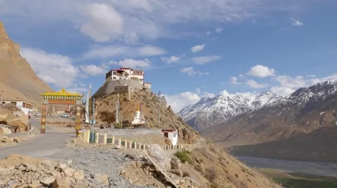 TIMELAPSE Backside Ki Gompa with Spiti Valley and clouds,Key,Spiti,India Stock Footage 53102191