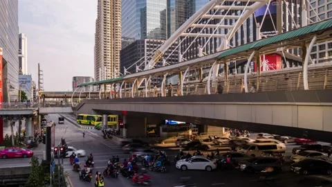 Timelapse Bangkok Chong Nonsi Intersection Traffic Golden Hour Stock Footage 149952127