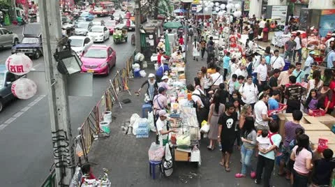 Timelapse of Bangkok sidewalk traffic Stock Footage 10867802