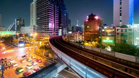 Timelapse: Bangkok Skytrain in Motion Stock Footage 281006044