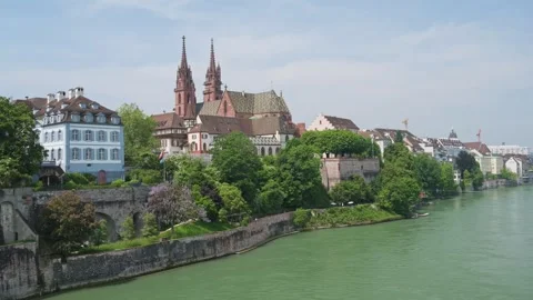 Timelapse of Basel Cathedral and Old Town Along the Rhine River – Switzerland Stock Footage 319894162
