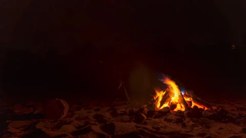 Timelapse Beach Bonfire with man and camera setup. Night time Stock Footage 160072294