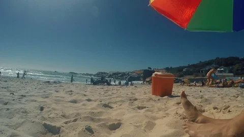 Timelapse beach sunbathe relax time in Barcelona resort 스톡 동영상 74277525